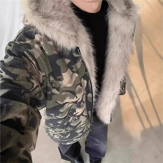 Camo Fur Collar Jacket